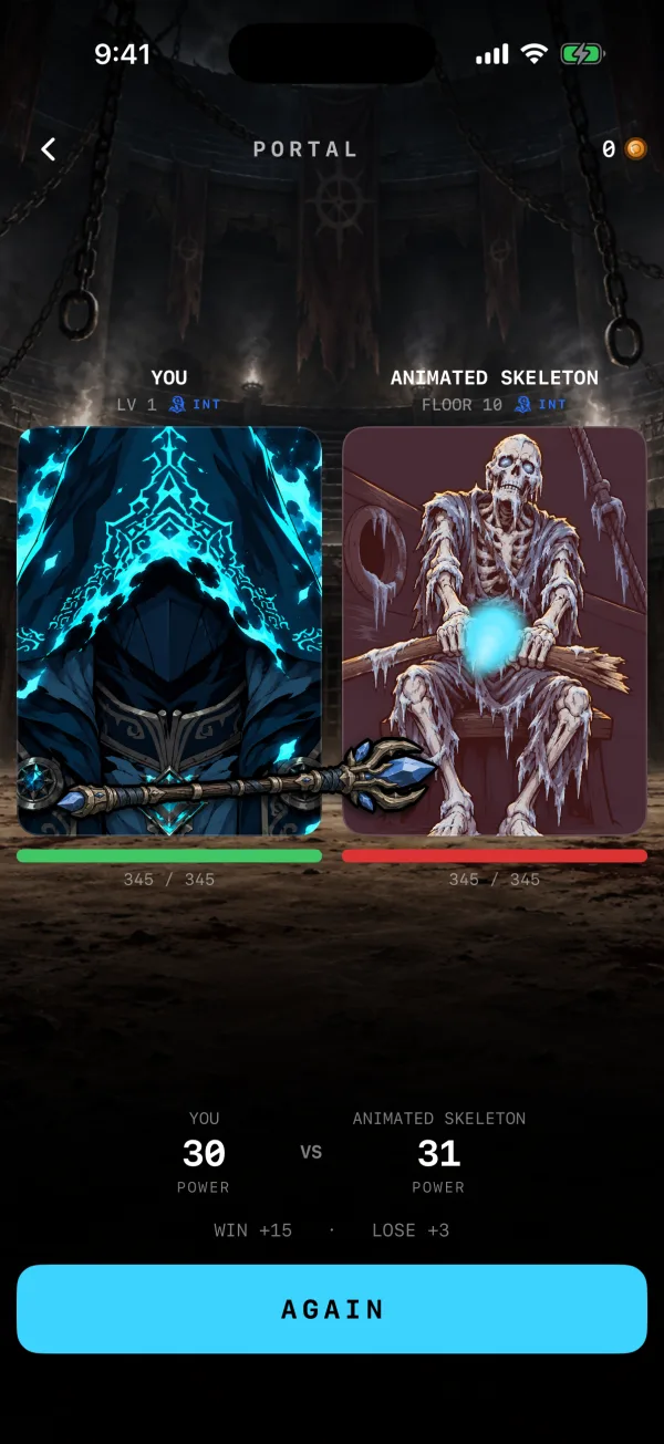A Mage hits an Animated Skeleton in the Portal